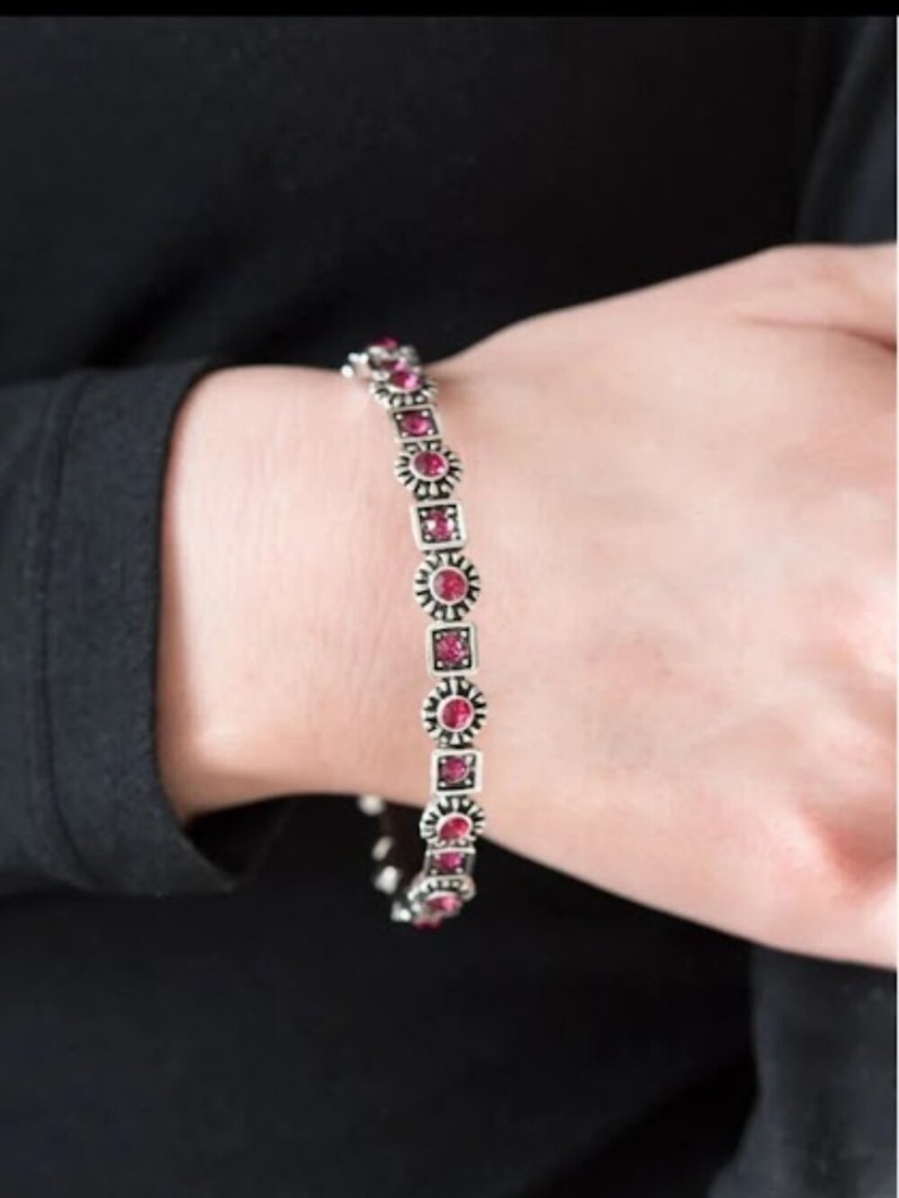 Paparazzi Pink Rhinestone Silver Bangle Bracelet NWT